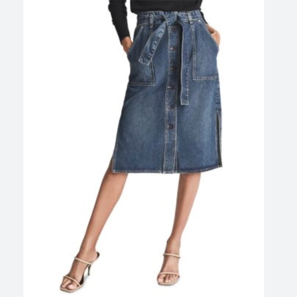 Reiss Denim pencil Skirt in Dark Blue with Button Front